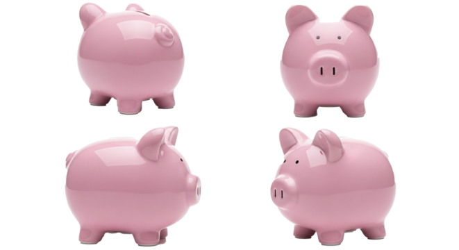 Pink Piggy Bank in Multiple Views with Glossy Finish