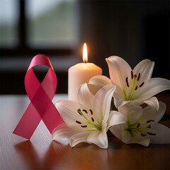 Breast Cancer Memorial Awareness with Pink Ribbon and Candle Candle Light Tribute for Breast Cancer