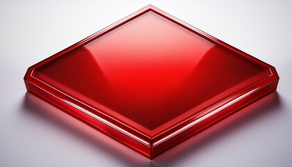 Shiny Red Hexagon Shape With Beveled Edges Isolated On Transparent Background