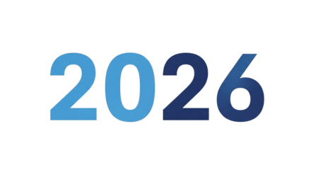 2026 in Blue Gradient Style, isolated on transparent background