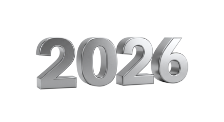 2026 in 3D Render with Metallic Style