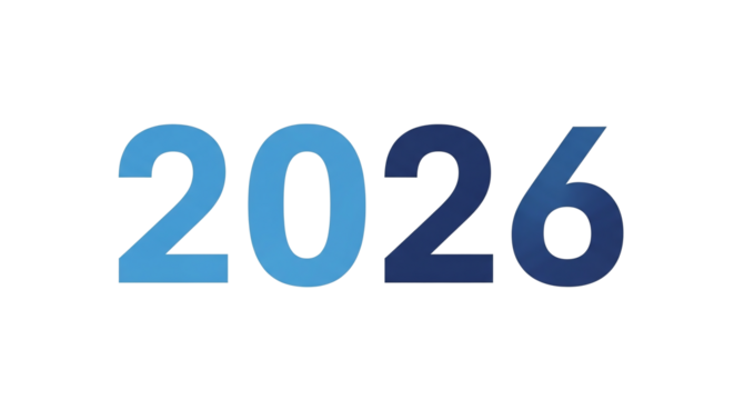 2026 in Blue Gradient Style, isolated on transparent background
