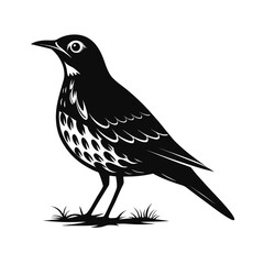 Simple silhouette of a lark standing on the ground