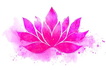 Vibrant pink lotus flower design with watercolor splashes.