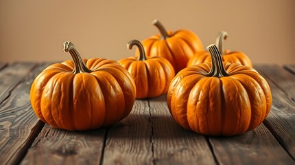 Autumn Pumpkins on Rustic Table for Seasonal Greeting Cards and Flyers