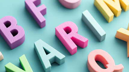 A colorful alphabet puzzle with the letters B, A, R, I, N, V, Q, W, X, Y, Z