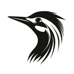 Woodpecker head silhouette with pointed beak banner design