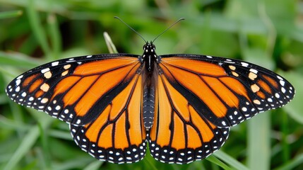 Fototapeta premium A beautiful monarch butterfly displaying vibrant orange and black wings in nature s splendor