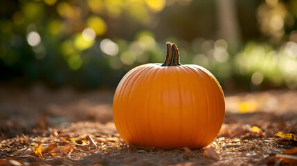 Single pumpkin on autumn leaves