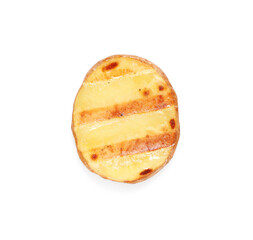 Piece of delicious grilled potato on white background