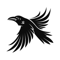 Detailed silhouette of a raven in mid flight