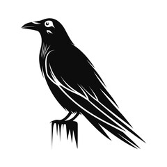 Silhouette of a rook perched on a fence