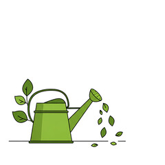 Obraz premium A refreshing green watering can with leaves around it. A symbol of freshness and nature