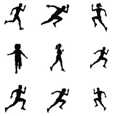 Silhouettes of diverse people running jogging and sprinting showcasing fitness athleticism and healthy lifestyles in a dynamic composition