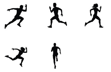 Silhouette illustrations of people running jogging and sprinting ideal for fitness sports and athletic themed designs and projects