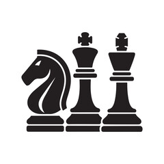 Chess Pieces Silhouette Icon Set – King, Queen, and Knight Black Symbols for Strategy and Board Game Design
