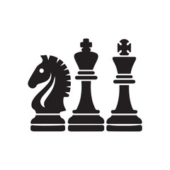 Chess Pieces Silhouette Icon Set – King, Queen, and Knight Black Symbols for Strategy and Board Game Design