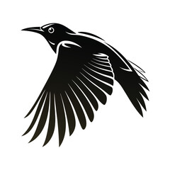 Detailed silhouette of a starling in mid air flight