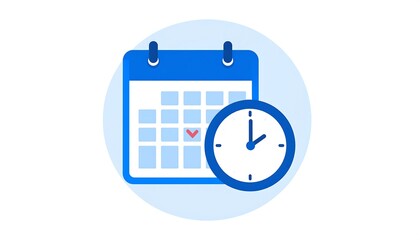 A simple, vibrant icon shows a calendar and a clock, symbolizing scheduled events and time management.