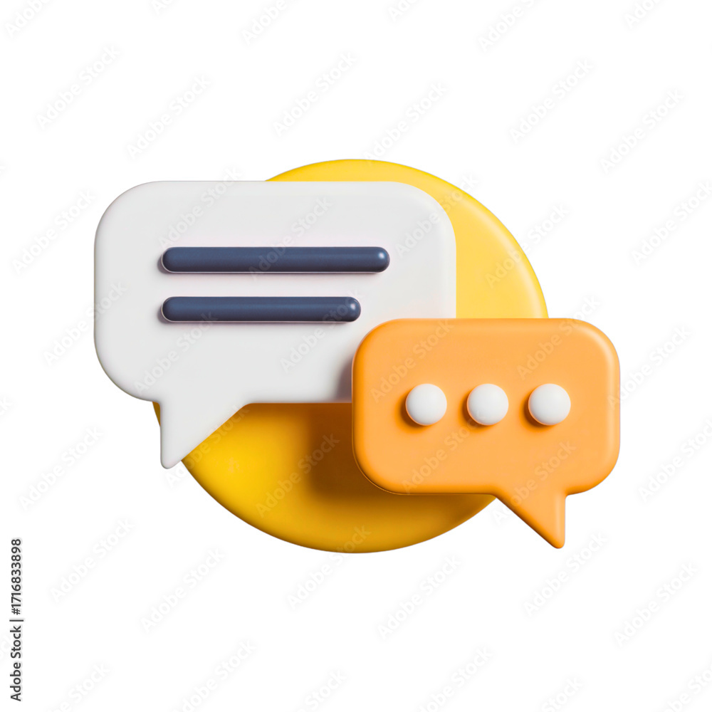 Poster illustration of two speech bubbles with a yellow circle background on transparent background