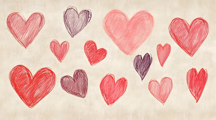Colorful hand drawn hearts