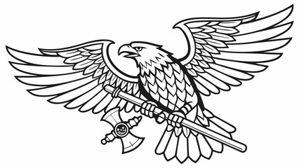 Obraz premium Majestic Eagle Emblem with Axe Displaying Strength and Authority in Flight