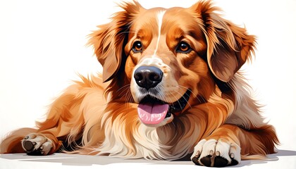 A digitally rendered illustration of a friendly, golden-brown dog, showcasing detailed fur texture and vibrant hues.