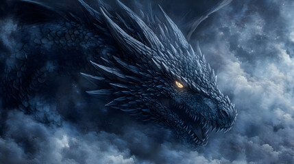 Fototapeta premium Dark dragon head close up