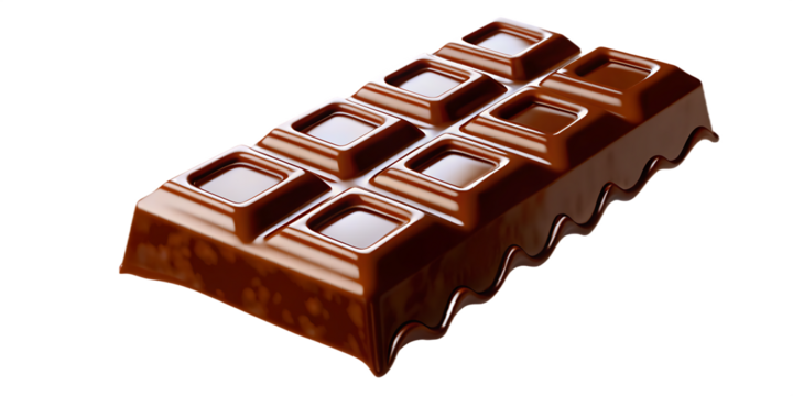 Rich dark chocolate bar with melted edges isolated on a transparent background milk chocolate