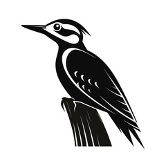 Woodpecker on a fence striking a silhouette