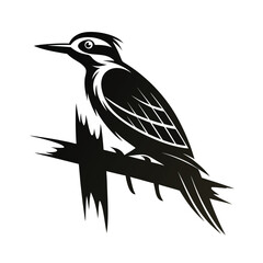 Woodpecker on fence striking silhouette