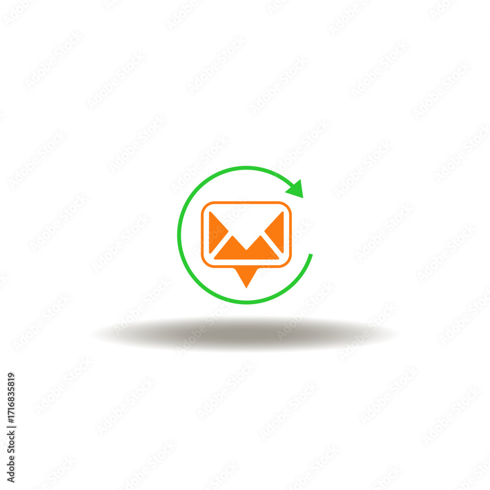 Poster vector illustration of mail letter speech bubble with round arrow. symbol of message talk communicat