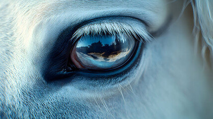 Closeup horse eye reflection