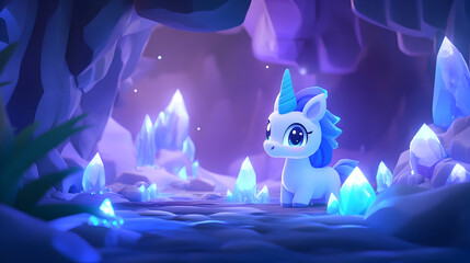 Cute unicorn in crystal cave