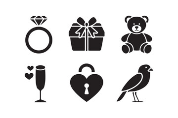 Romantic symbols and gifts collection icons