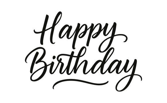 Elegant birthday calligraphy greeting with decorative script on white background - Powered by Adobe