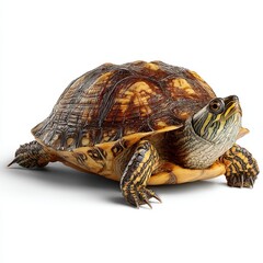 Fototapeta premium Solitary Turtle's Vigil: An adult turtle sits in relaxed posture, showcasing its intricate shell, inviting reflection on the serenity of nature and slow, steady growth.