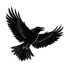 Dynamic crow in flight with head tilted down banner design