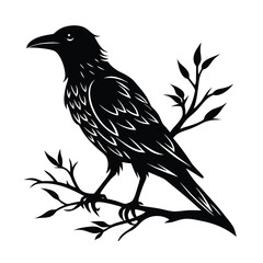 Crow perched on abstract branch head turned left banner advertisement