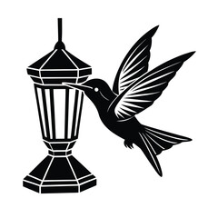 Naklejka premium Hummingbird hovering near abstract feeder wings