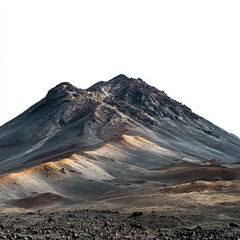 Majestic Mountain Silhouette: Captivating the raw beauty and starkness of a solitary mountain rising against a light sky background. This landscape embodies strength, resilience.