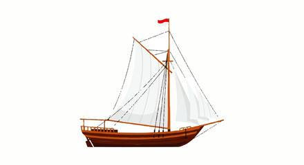 Obraz premium Majestic wooden sailboat with billowing white sails ready for adventure on the open sea