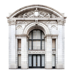 Ornate Limestone Building Facade with Arched Entrance