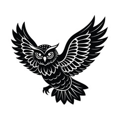 Owl in flight with wings bent and head turned advertisement banner