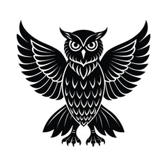 Silhouette of an owl with wings raised looking forward