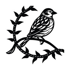 Sparrow perched on a twisted vine banner advertisement