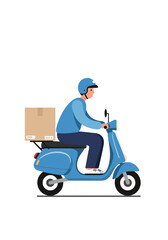 Flat Vector Illustration of Delivery Driver on Scooter