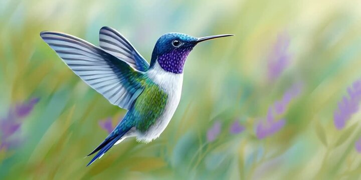 Hummingbird in its natural habitat flying in the environment looking for flowers to get drunk from