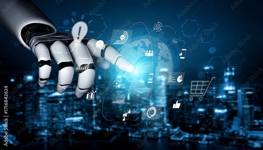 Poster ai managing global digital marketing, optimizing communication, analyzing data trends, and automatin