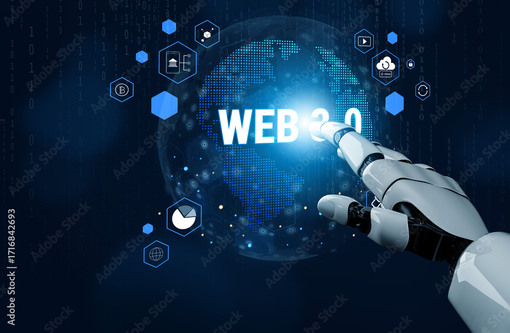 Poster a map of global ai powered web 3.0 decentralized applications. the ecosystem includes ai, cryptocurr